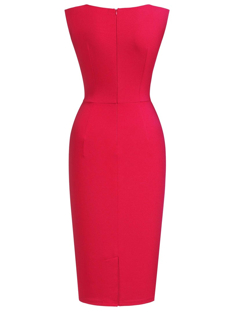 Miusol Women's Retro Ruffle Style Slim Work Pencil Dress(Medium, Red) - Image 5